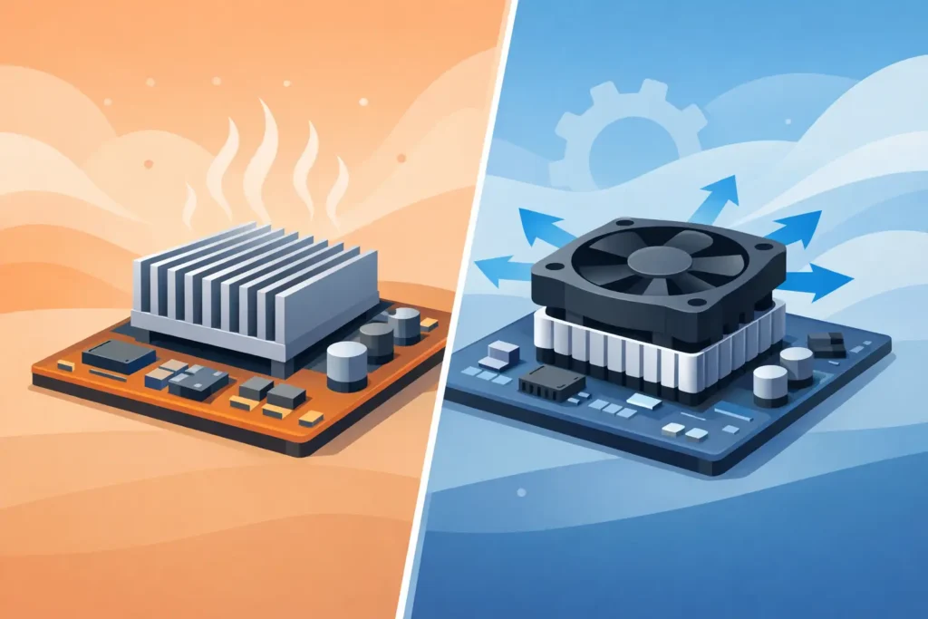 Fanless Versus Active Cooling for Electronics